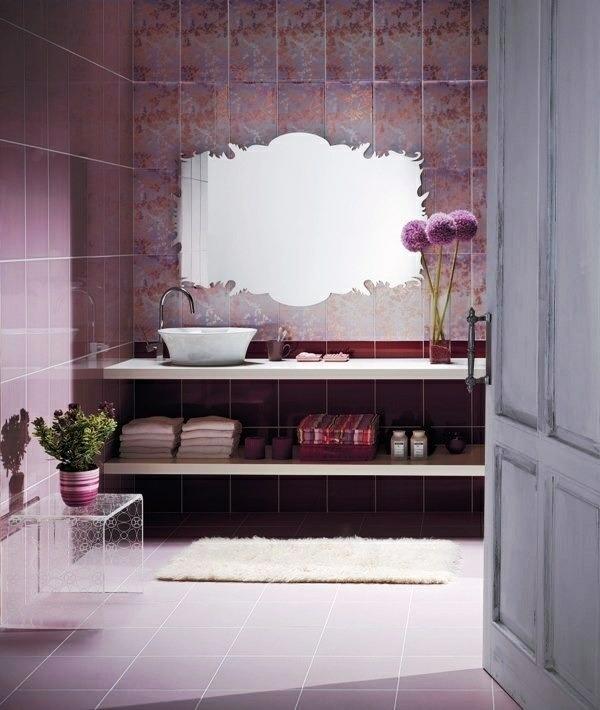 μοβ ιδέες σχεδιασμού μπάνιου μοντέρνες ανεξάρτητες πετσέτες διακόσμησης νεροχύτη