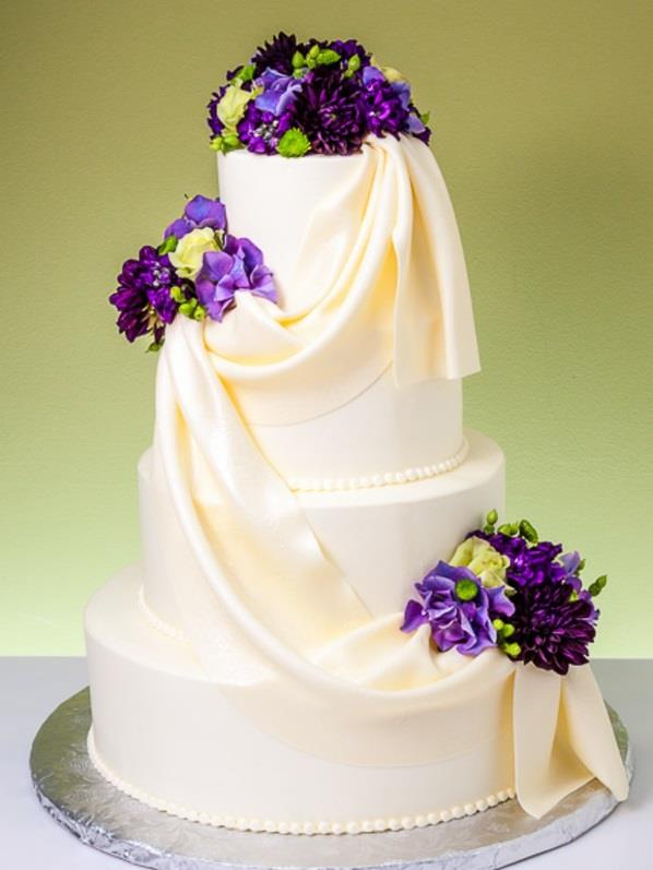 μοβ μεταξωτό εφέ ιδέες γαμήλια τούρτα