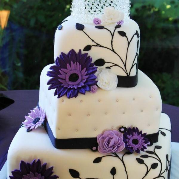 μοβ λεπτομέρειες ιδέες γαμήλια τούρτα φύση