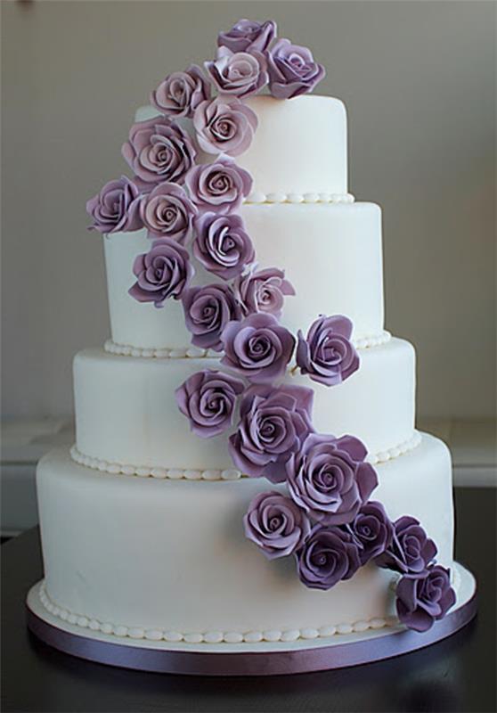 μοβ τριαντάφυλλα μοτίβο γαμήλια τούρτα ιδέες τέσσερις