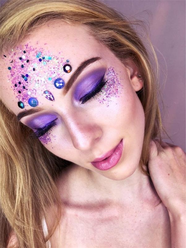 μοβ make up σκιά ματιών strasssteien make up καρναβάλι
