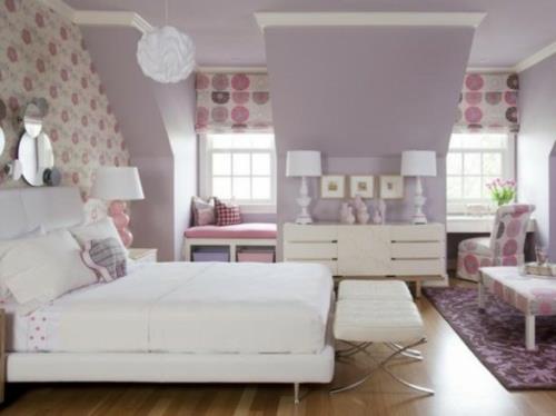 μοβ σχέδιο κρεβατοκάμαρας ενδιαφέρουσα άνετη συρταριέρα κρεβατιού