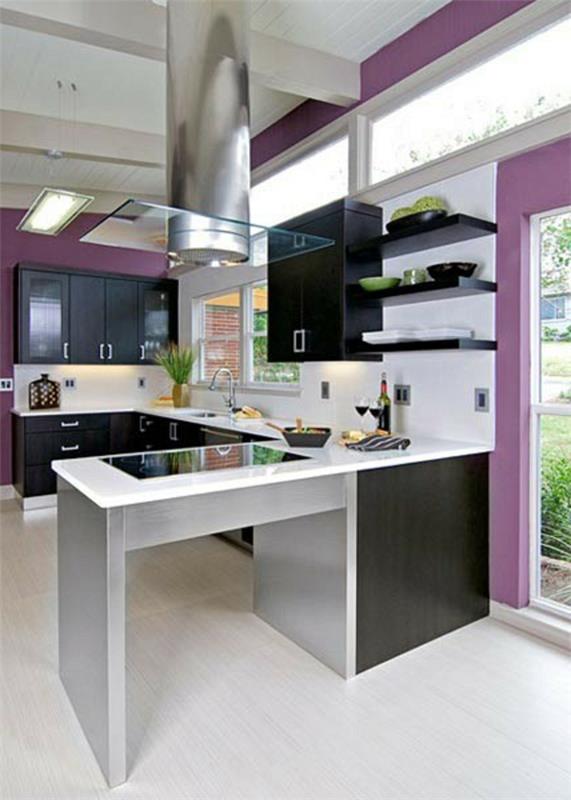 μοβ σχεδιασμός τοίχου επίπλωση κουζίνας πάγκος