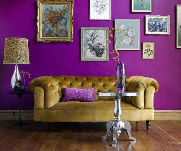 μοβ ιδέες διακόσμησης δωματίου σαλόνι τέχνη καναπέ τοίχου