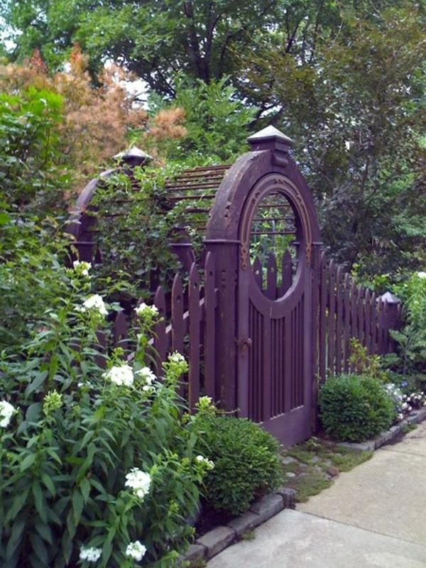 προσόψεις σπιτιών παραδείγματα μοβ πύλη κήπου όμορφο εξωτερικό