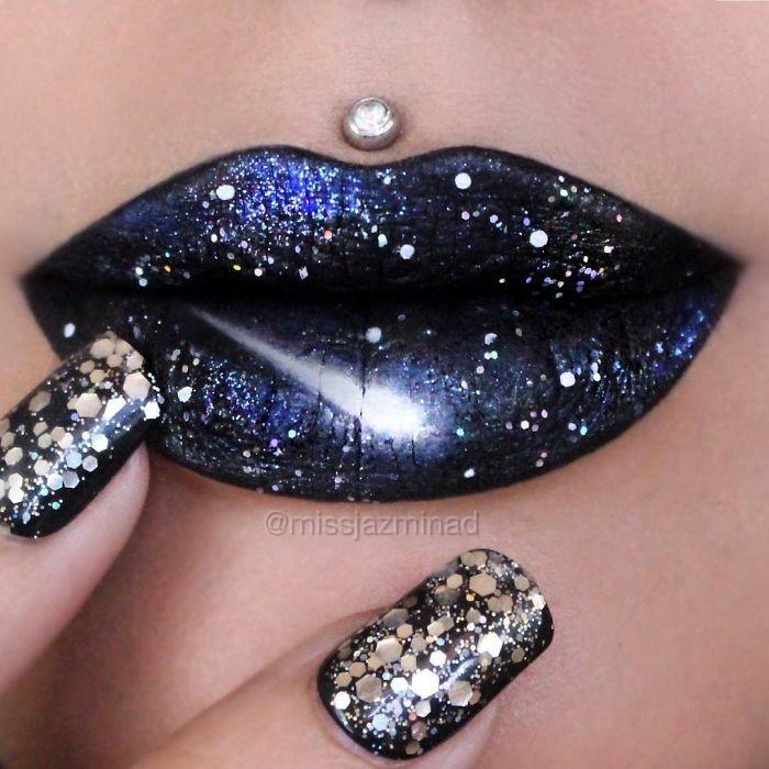 χείλη make up make up ιδέες πάρτι glitter βερνίκι νυχιών nageldesign