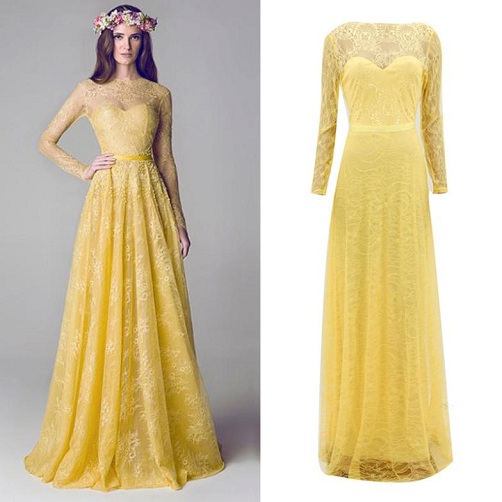 Geltona suknelė ilgomis rankovėmis