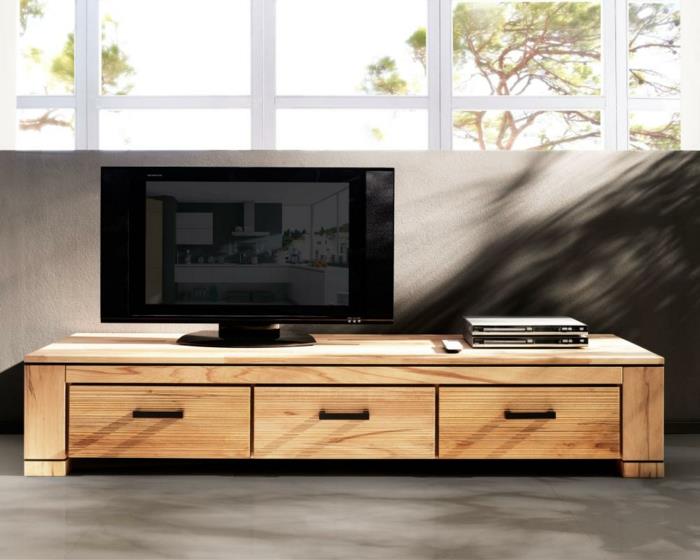 ιδέες καθιστικού τηλεόρασης με επίπεδη οθόνη επίπλωση παραδείγματα επίπλων ανοιχτόχρωμο ξύλο