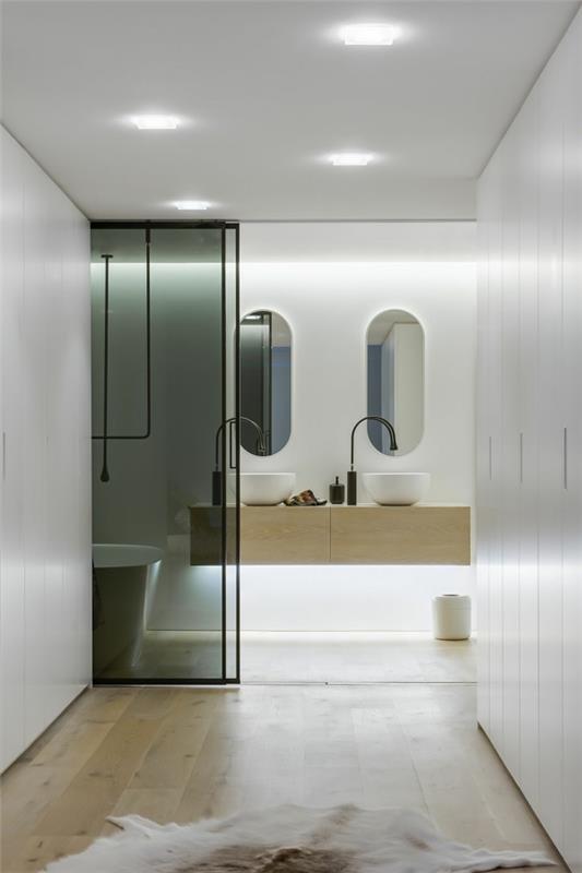 πολυτελής συρόμενη πόρτα μπάνιου από σκούρο γυαλί