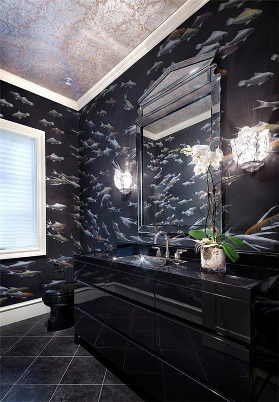 πολυτελής μονάδα μπάνιου ματαιοδοξία ψηλή γυαλιστερή διακόσμηση τοίχου ψάρια