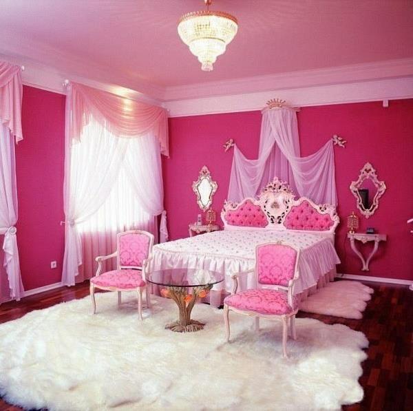 πολυτελές-νεανικό-δωμάτιο-κορίτσι-ροζ-τοίχο-θόλο-κρεβάτι-λευκό-χαλί