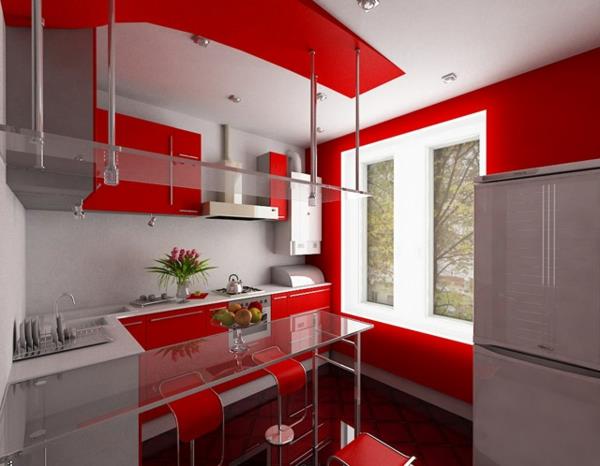 η πολυτελής κουζίνα σχεδιάζει μοντέρνα συμπαγή επίπλωση κόκκινων τόνων υψηλής τεχνολογίας