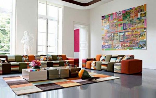 πολυτελές σαλόνι σχεδιασμός χαλί πολύχρωμες ιδέες καναπέ ντεκό