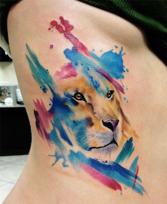 τάση τατουάζ λιοντάρι ακουαρέλα τατουάζ