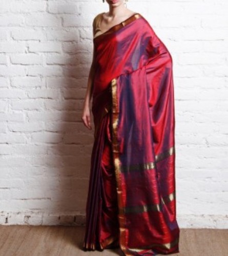 Grynas šilkas Maheshwari Saree Maroon