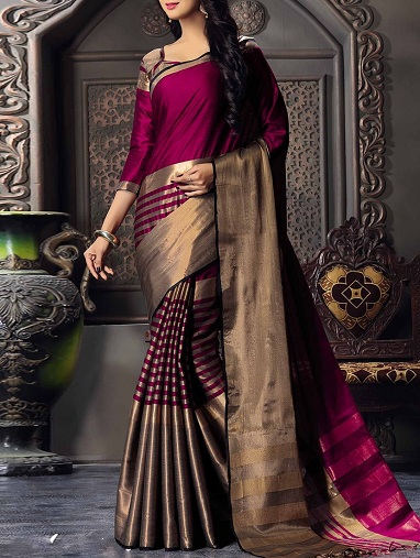 Violetinė Maheshwari medvilnės šilko saree