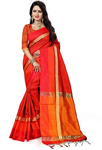 Raudona ir oranžinė tradicinė Maheshwari Saree