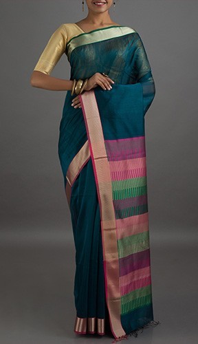 Tamsiai mėlyna „Maheshwari Cotton Silk Saree“