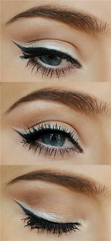 make up tips μάτια μαύρο eyer liner ασημί σκιά ματιών
