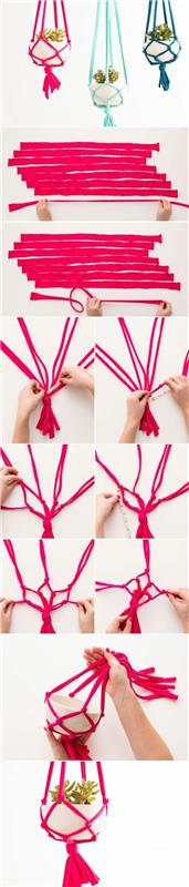 macrame κρεμαστό καλάθι diy ιδέες σε έντονα χρώματα
