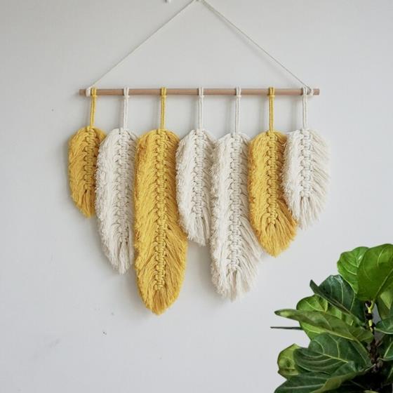 macrame feather diy ιδέα διακόσμησης τοίχου