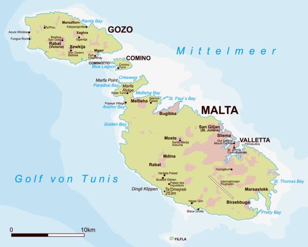 γεωγραφικός χάρτης διακοπών της Μάλτας