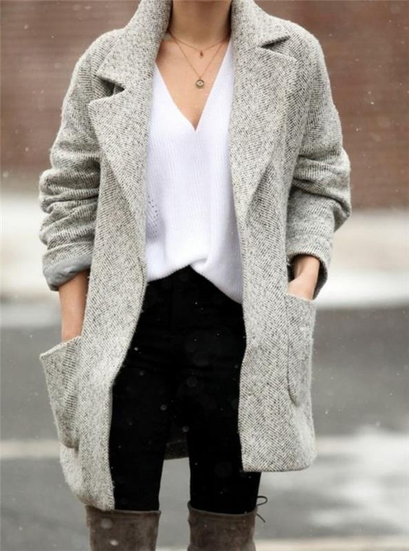 παλτό γκρι κυρίες τάσεις μόδας κυρίες παλτό κοντό με τσέπες