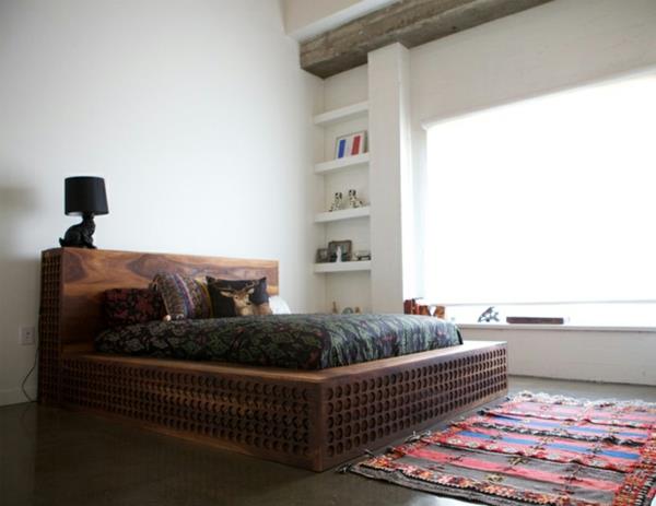 μασίφ ξύλινο κρεβάτι πλαίσιο κρεβατοκάμαρας κινεζικό χαλί