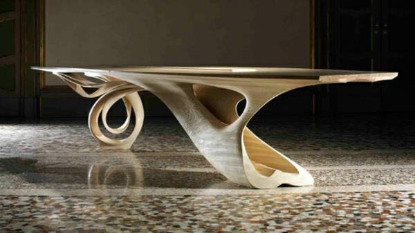 μασίφ ξύλινο τραπέζι στροβιλίζεται σχήματα ελαφριά απόχρωση