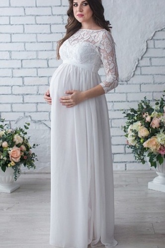 Ilga vestuvinė suknelė nėščioms moterims