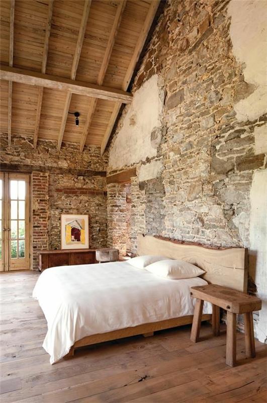 κρεβάτι κρεβατοκάμαρα με σχεδιασμό τοίχου από φυσική πέτρα