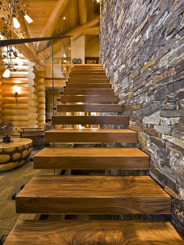 φυσική πέτρα σχεδιασμός τοίχων σκάλες ξύλο