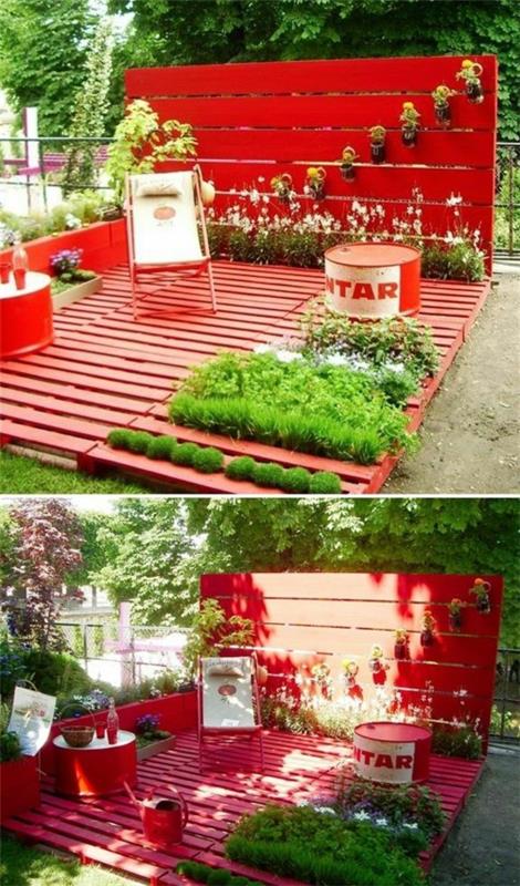 έπιπλα παλέτα βότανο κήπος πτυσσόμενη καρέκλα κόκκινο χρώμα