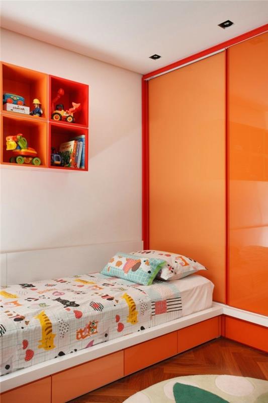 έπιπλα πολύχρωμες ιδέες διαβίωσης παιδικό δωμάτιο πορτοκαλί ράφια ντουλάπα