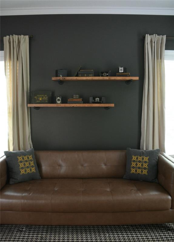 φτιάξτε τα δικά σας έπιπλα ράφια τοίχου σαλόνι δερμάτινος καναπές