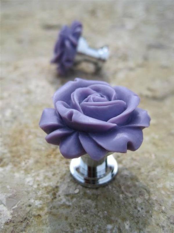 πόμολα επίπλων αλουμινίου πλαστικά μοβ τριαντάφυλλα