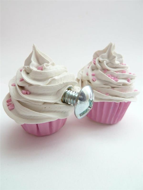 πόμολα επίπλων cupcakes γλάσο ροζ λευκό