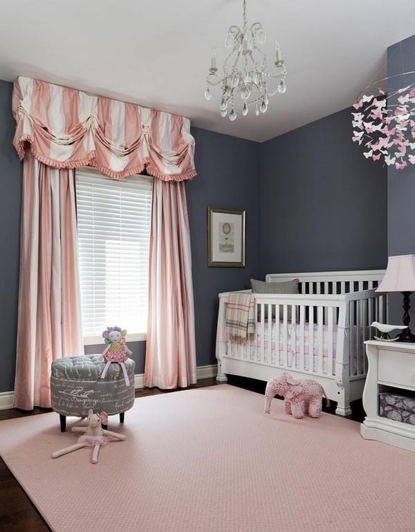 κοριτσια δωματιο μωρου γκρι τοιχους ροζ κουρτινες χαλι