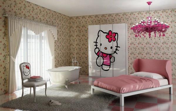 κρεβάτι δωματίου κοριτσιών ροζ πολυέλαιος διακόσμηση