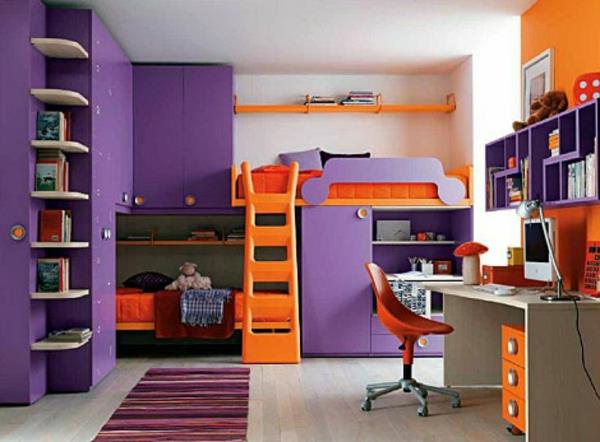 σχεδιασμός δωματίου κοριτσιού λευκοί τοίχοι μοβ ντουλάπα πορτοκαλί