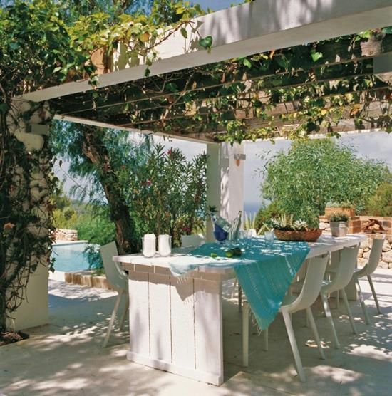 μεσογειακός εξωραϊσμός τραπεζαρία τραπεζαρία τραπέζι αμπέλου κήπος πισίνα
