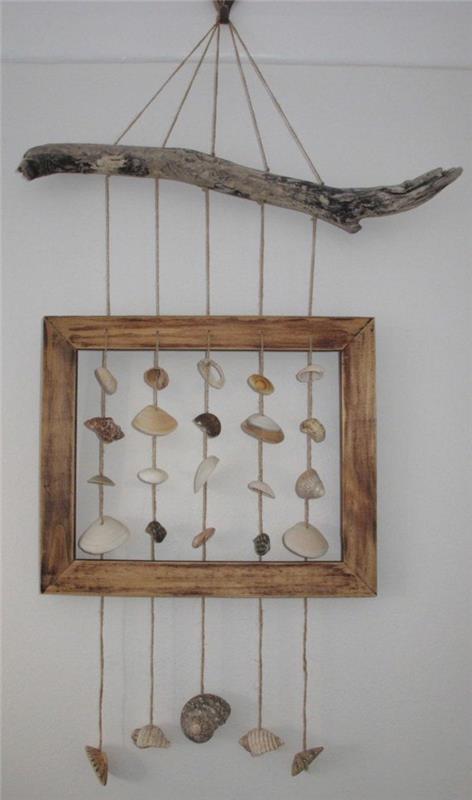 ιδέες για θαλάσσια διακόσμηση με ξύλινο πλαίσιο από κοχύλια driftwood