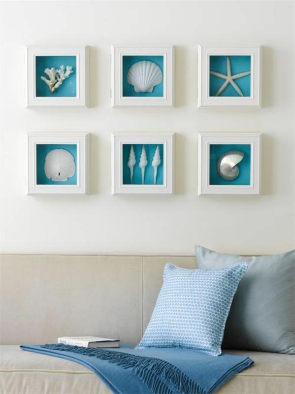 deco θαλάσσια διακοσμητικά αντικείμενα διακοσμούν τον τοίχο του σαλονιού