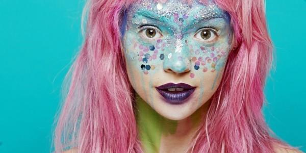 γοργόνα μακιγιάζ μοβ κραγιόν glitter