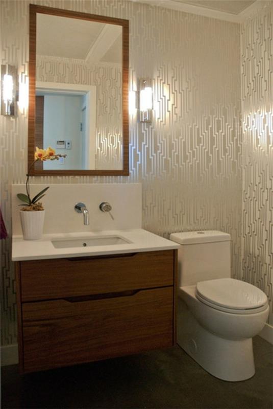 το έξυπνο σπίτι μου λευκό και λαμπερό στο μπάνιο με ορχιδέα
