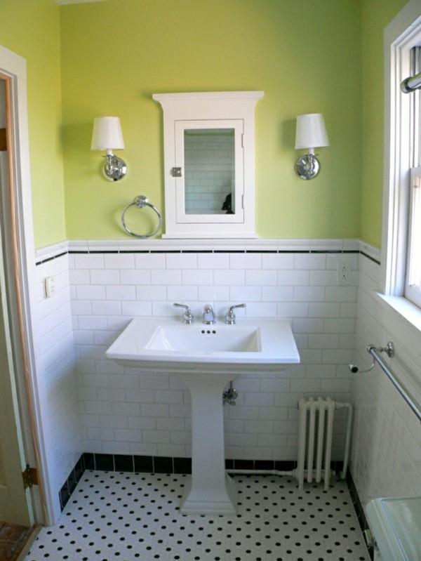πλακάκια μετρό μπάνιο λευκά πλακάκια τοίχου πράσινο χρώμα τοίχου