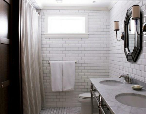 πλακάκια μετρό μπάνιου λευκός τοίχος σχεδιασμός φώτα τοίχου
