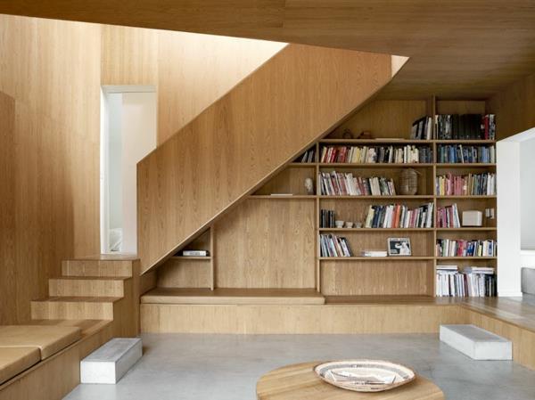 μινιμαλιστικά σχεδιασμένες βιβλιοθήκες καλοκαιρινής κατοικίας σκάλες