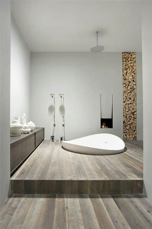 μινιμαλιστικές ιδέες μπάνιου ξύλινο δάπεδο μπανιέρας