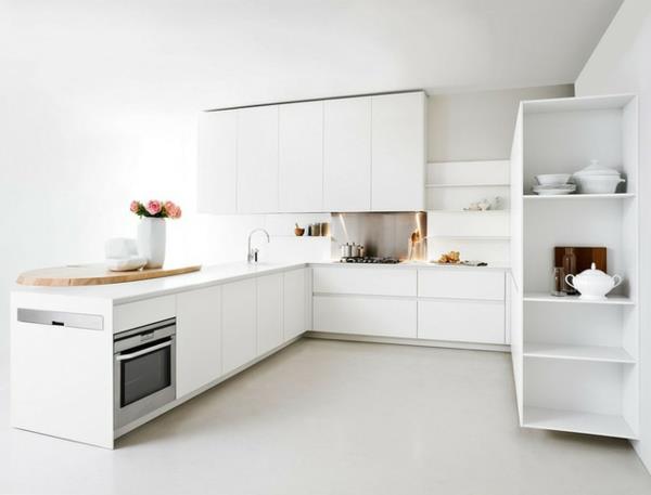 μινιμαλιστική λευκή κουζίνα τραπεζαρία ξύλινη elmar συμπαγής ιδέα